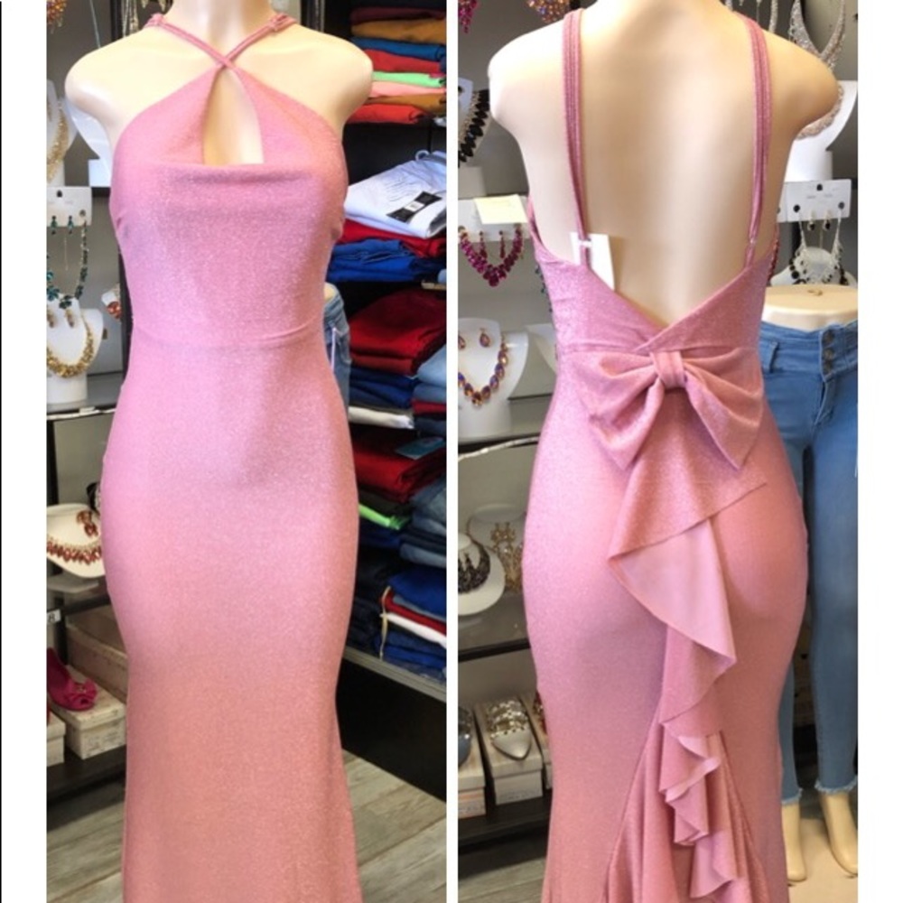 Long Pink Dress Bow with Ruffles